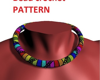 Bead crochet pattern geometrical Rainbow colorful beadwork tutorials Craft supplies pdf Bead crochet rope Easy Simple Bangle make jewellery