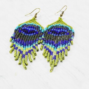 Peacock earrings peacock feather earrings bird earrings long hippie earrings exotic earrings iridescent earrings animal totem eye earrings image 4