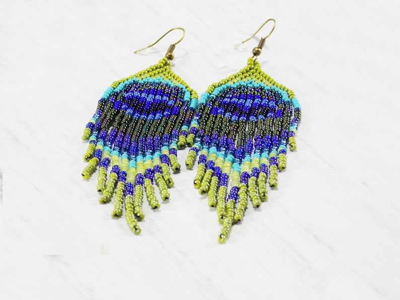 Peacock earrings peacock feather earrings bird earrings long hippie earrings exotic earrings iridescent earrings animal totem eye earrings image 4