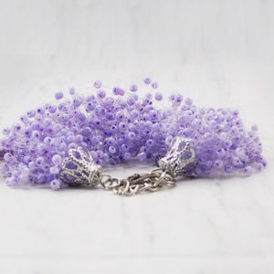 Light purple gem Amethyst jewelry Gift for teacher Multistrand bracelet Mermaid party Amethyst bracelet Elastic beaded cuff stretch gemstone image 7