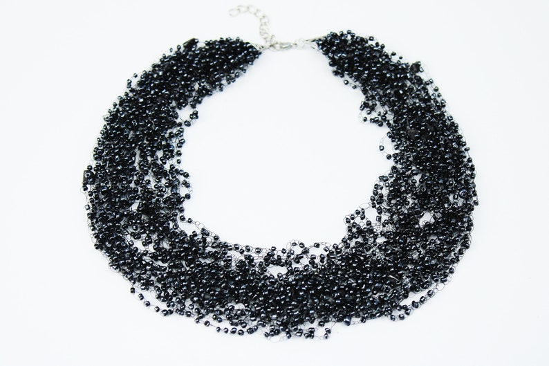 Black fluffy choker Evening wear Sexy black beaded choker Wiccan witch jewelry Timeless Classic shiny black necklace Illusion Elegant gift image 6