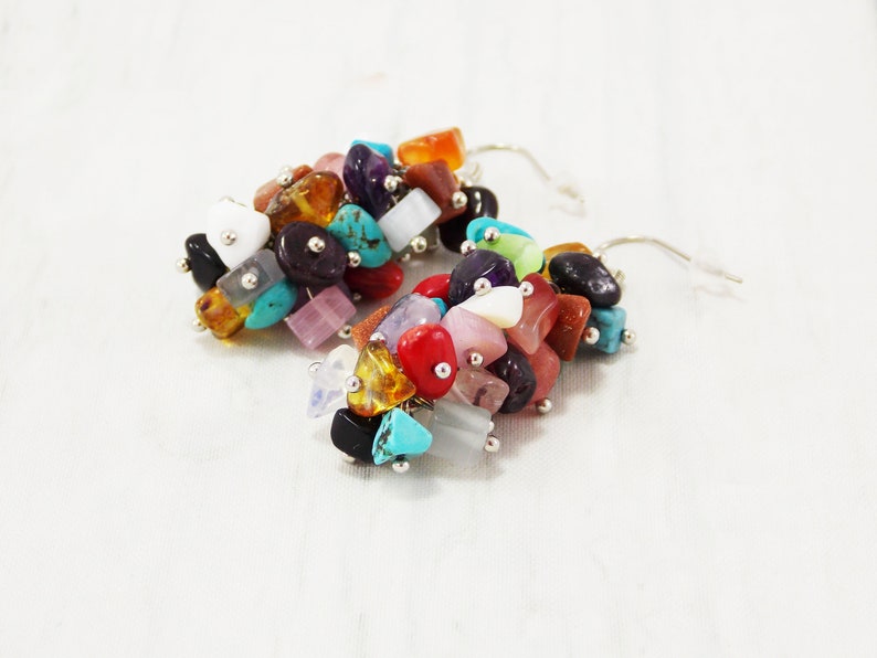 Stones earrings amethyst earrings beaded earrings statement earrings summer earrings gemstone earrings rainbow jewelry gem earrings for mom image 7