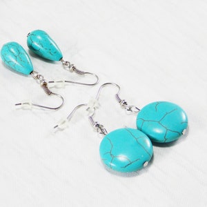 Round turquoise earrings for women turquoise jewelry casual gemstone earrings for every day earrings drop earrings for mom simple earrings image 5
