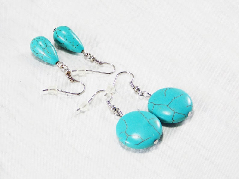 Round turquoise earrings for women turquoise jewelry casual gemstone earrings for every day earrings drop earrings for mom simple earrings image 5