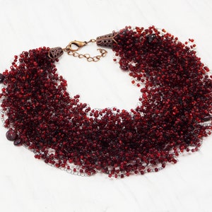 Garnet necklace night out valentine Pomegranate jewelry Ruby multi strand dark red necklace Trellis necklace Genuine birthstone red gem wine image 6