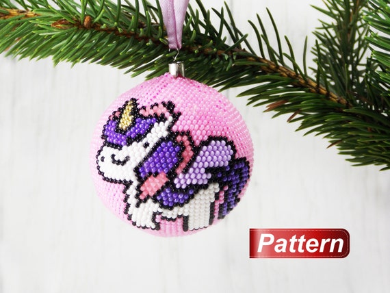 Pink unicorn pattern Bead crochet pattern Beading chart ball Beaded Christmas Ornament bead graphic designs Xmas Decoration diy Holiday tree