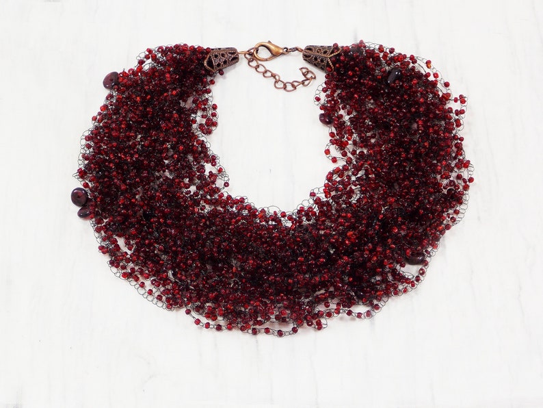 Garnet necklace night out valentine Pomegranate jewelry Ruby multi strand dark red necklace Trellis necklace Genuine birthstone red gem wine image 1