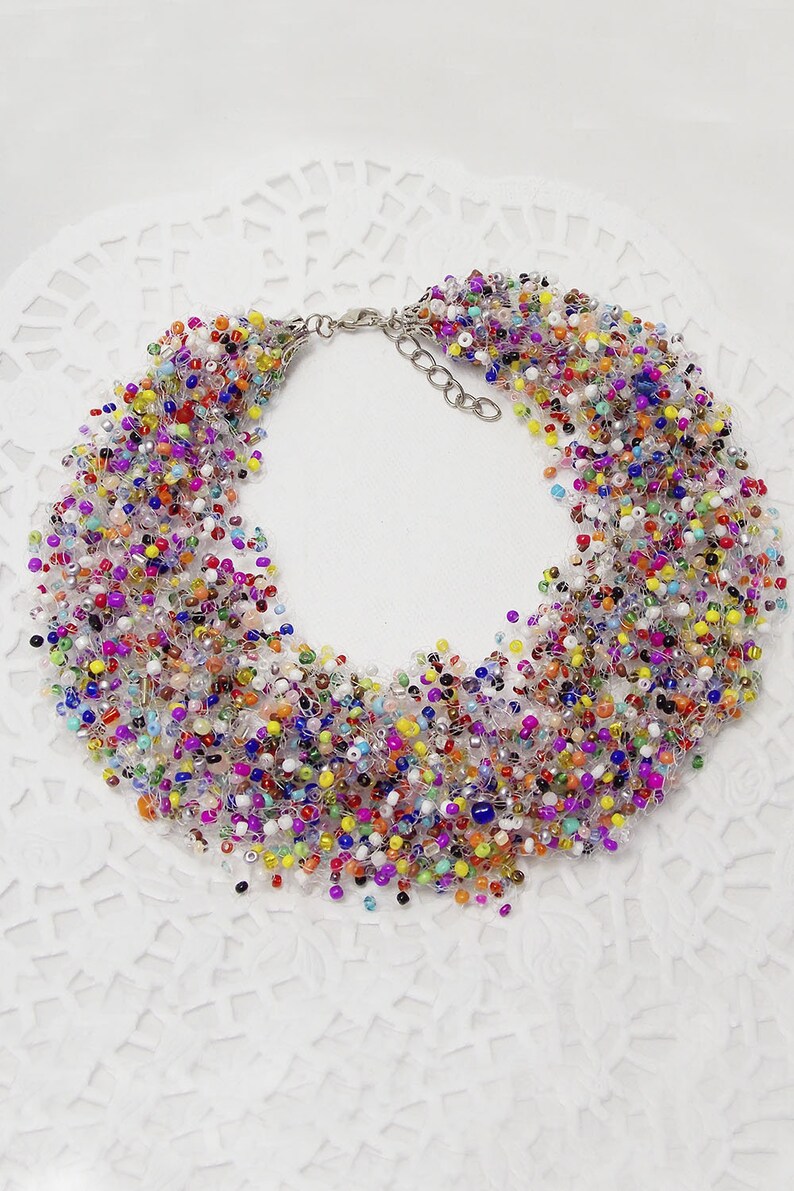 Girlfriend gift for best friend Beaded jewelry Statement necklace rainbow jewelry bib necklace spring jewelry summer jewelry funny jewelry image 6