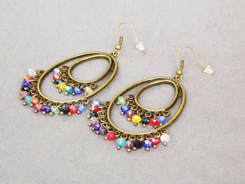 Rainbow Multicolored Chandelier Earrings Gypsy Dangle Earring Etsy