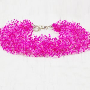 Neon pink necklace for women Magenta bridesmaid necklace Hot pink MultiStrand Necklace image 7