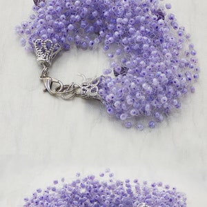 Light purple gem Amethyst jewelry Gift for teacher Multistrand bracelet Mermaid party Amethyst bracelet Elastic beaded cuff stretch gemstone image 10