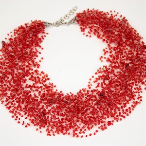Statement Red necklace coral necklace bib necklaces bridal red jewelry ukrainian necklace coral jewelry christmas necklace Mom Birthday gift image 3