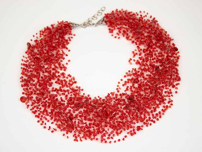 Statement Red necklace coral necklace bib necklaces bridal red jewelry ukrainian necklace coral jewelry christmas necklace Mom Birthday gift image 3