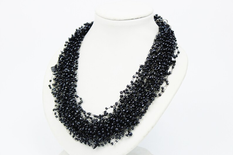 Black fluffy choker Evening wear Sexy black beaded choker Wiccan witch jewelry Timeless Classic shiny black necklace Illusion Elegant gift image 8