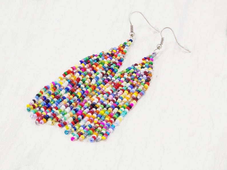 Multicolor Earrings Abstract Earrings Statement Tassel Etsy