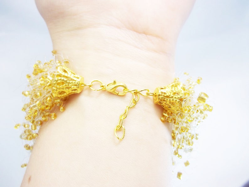 Golden bead bracelet success Multistrand bracelet Matron of honor gift Bridesmaid gift idea Gold bridal bracelet Gold chunky bracelet formal image 6