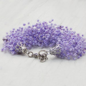 Light purple gem Amethyst jewelry Gift for teacher Multistrand bracelet Mermaid party Amethyst bracelet Elastic beaded cuff stretch gemstone image 4