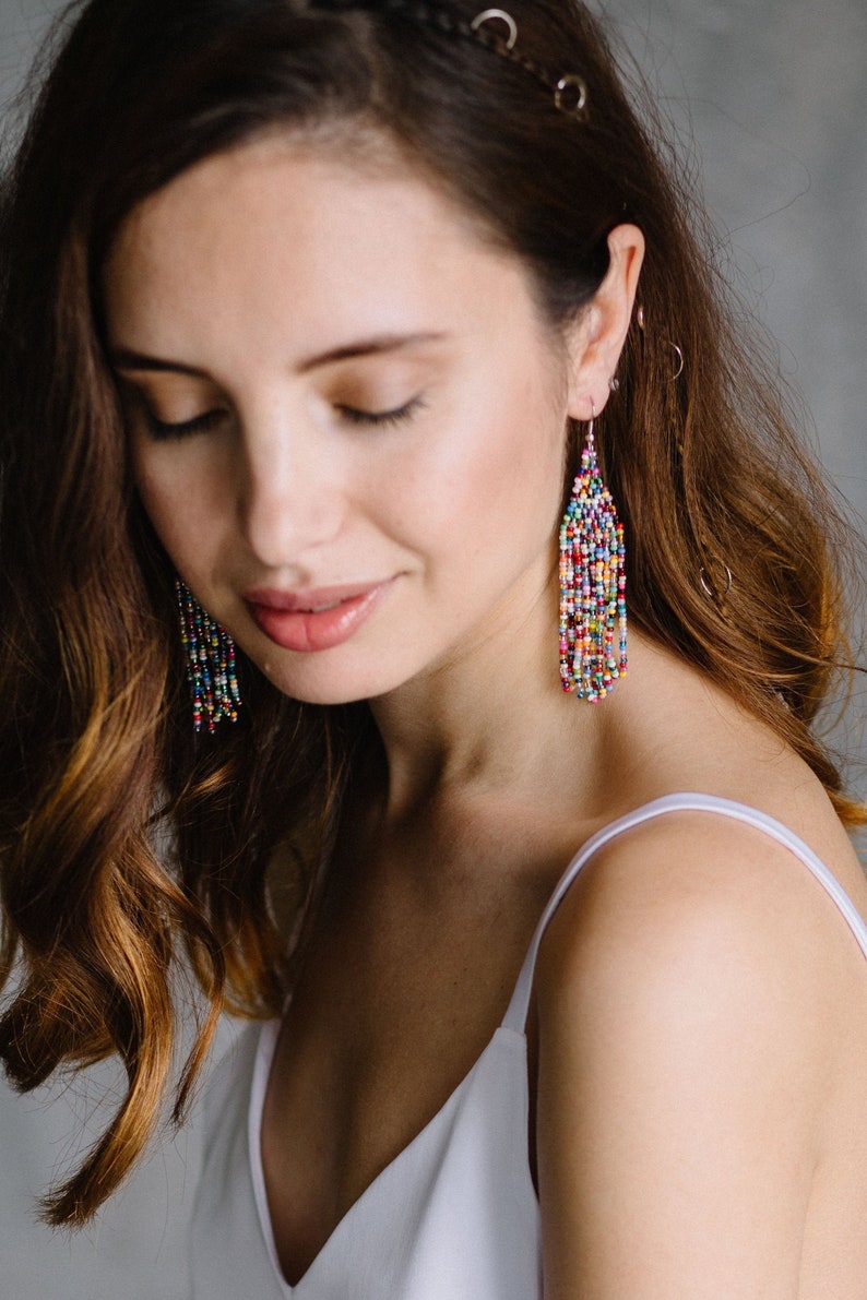 Multicolor Earrings Abstract Earrings Statement Tassel Etsy