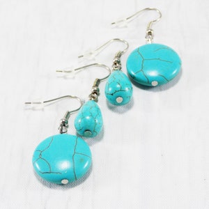 Round turquoise earrings for women turquoise jewelry casual gemstone earrings for every day earrings drop earrings for mom simple earrings image 4