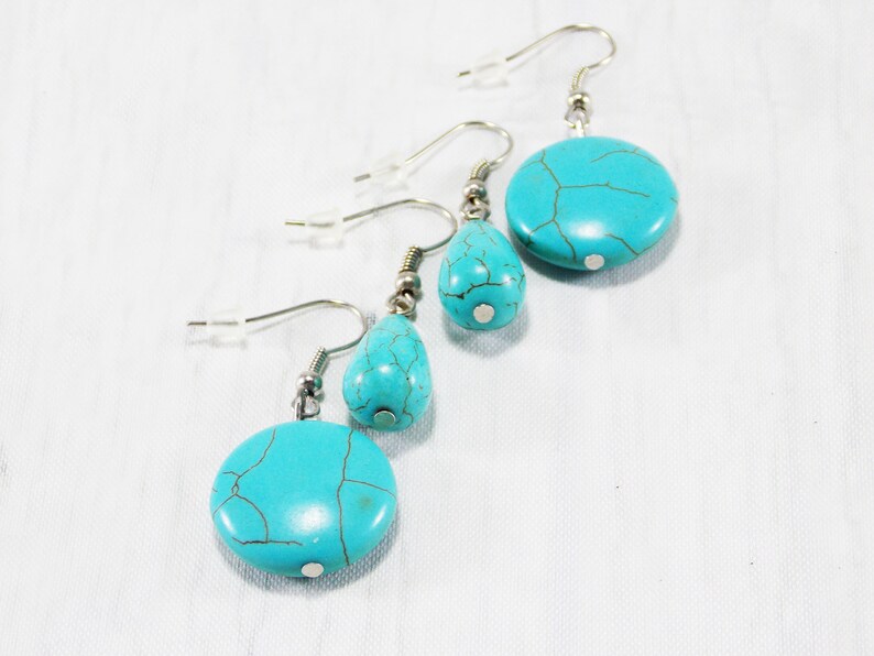 Round turquoise earrings for women turquoise jewelry casual gemstone earrings for every day earrings drop earrings for mom simple earrings image 4