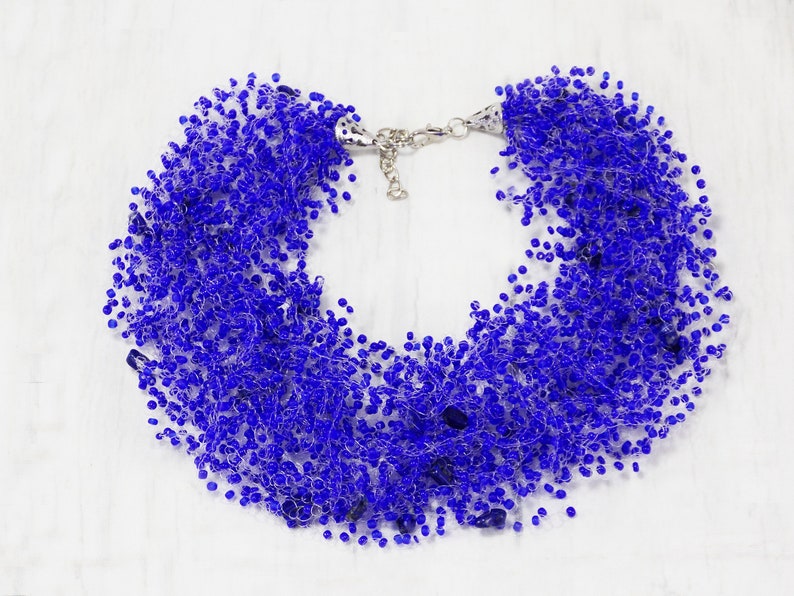 Lapis lazuli stone Royal blue bib necklace Cobalt blue necklace Scarf necklace Multistrand event necklace bridesmaids Gifts for god mother image 1