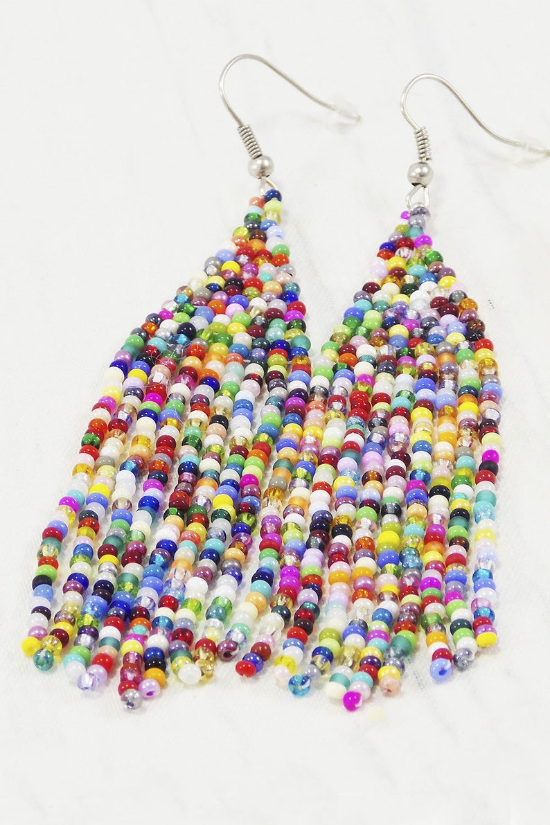 Multicolor earrings Abstract earrings Statement tassel earrings Multicolor tassel earrings Festival Extravagant earring Carnival jewelry image 8
