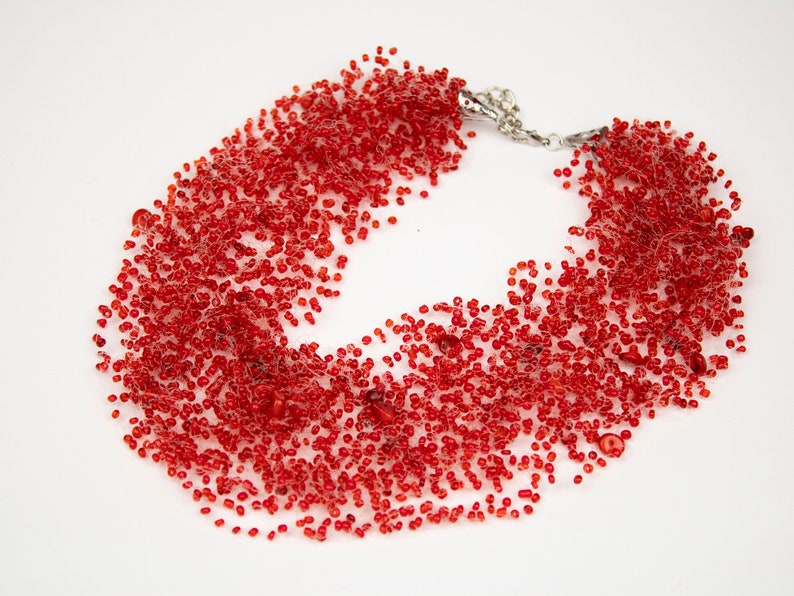 Statement Red necklace coral necklace bib necklaces bridal red jewelry ukrainian necklace coral jewelry christmas necklace Mom Birthday gift image 2