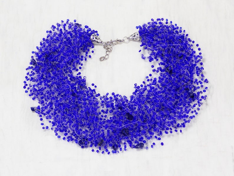 Lapis lazuli stone Royal blue bib necklace Cobalt blue necklace Scarf necklace Multistrand event necklace bridesmaids Gifts for god mother image 7