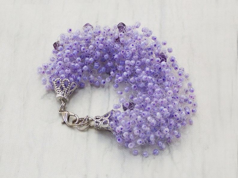 Light purple gem Amethyst jewelry Gift for teacher Multistrand bracelet Mermaid party Amethyst bracelet Elastic beaded cuff stretch gemstone image 6