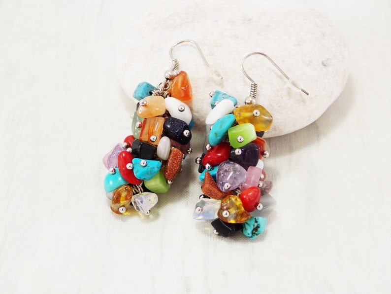 Stones earrings amethyst earrings beaded earrings statement earrings summer earrings gemstone earrings rainbow jewelry gem earrings for mom image 2