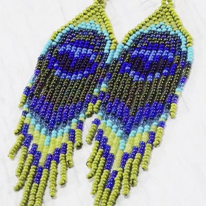 Peacock earrings peacock feather earrings bird earrings long hippie earrings exotic earrings iridescent earrings animal totem eye earrings image 9