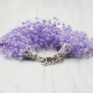 Light purple gem Amethyst jewelry Gift for teacher Multistrand bracelet Mermaid party Amethyst bracelet Elastic beaded cuff stretch gemstone image 9