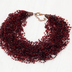 Garnet necklace night out valentine Pomegranate jewelry Ruby multi strand dark red necklace Trellis necklace Genuine birthstone red gem wine image 3