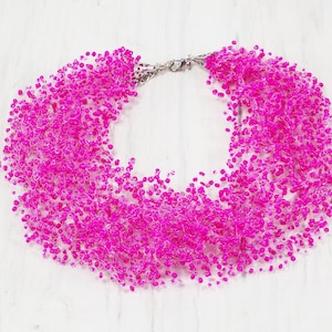 Neon pink necklace for women Magenta bridesmaid necklace Hot pink MultiStrand Necklace image 4