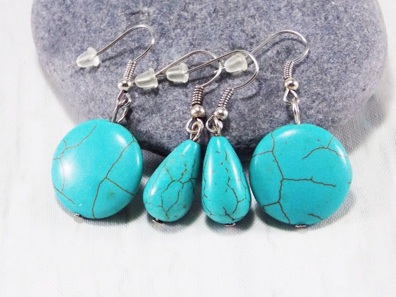 Round turquoise earrings for women turquoise jewelry casual gemstone earrings for every day earrings drop earrings for mom simple earrings image 1