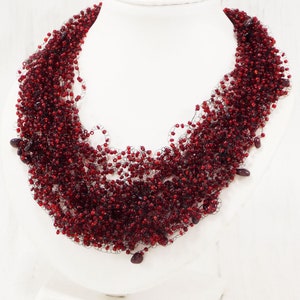 Garnet necklace night out valentine Pomegranate jewelry Ruby multi strand dark red necklace Trellis necklace Genuine birthstone red gem wine image 9