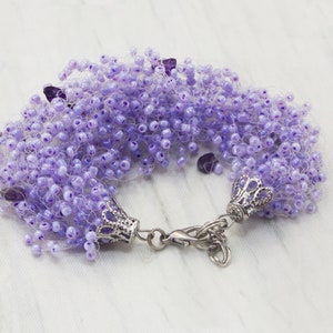 Light purple gem Amethyst jewelry Gift for teacher Multistrand bracelet Mermaid party Amethyst bracelet Elastic beaded cuff stretch gemstone image 5