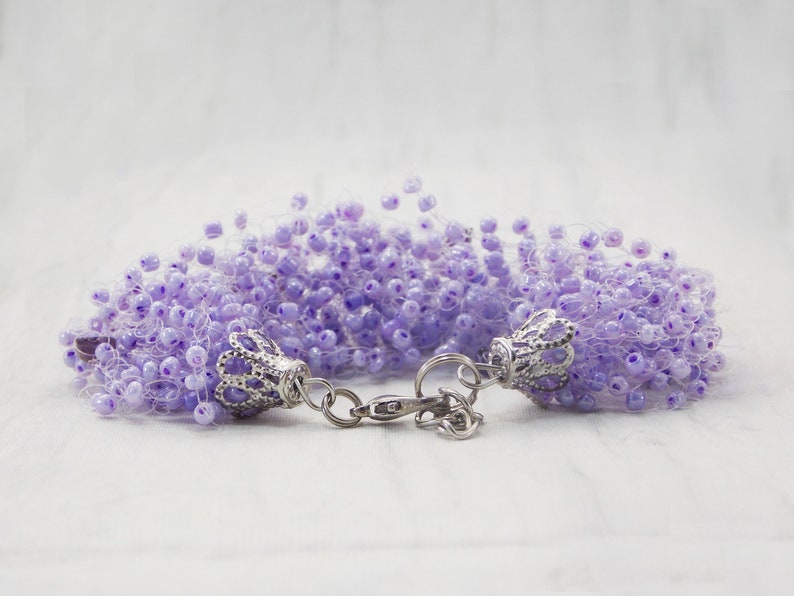 Light purple gem Amethyst jewelry Gift for teacher Multistrand bracelet Mermaid party Amethyst bracelet Elastic beaded cuff stretch gemstone image 1