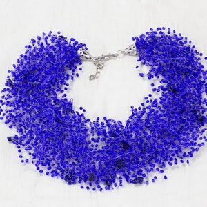 Lapis lazuli stone Royal blue bib necklace Cobalt blue necklace Scarf necklace Multistrand event necklace bridesmaids Gifts for god mother image 3