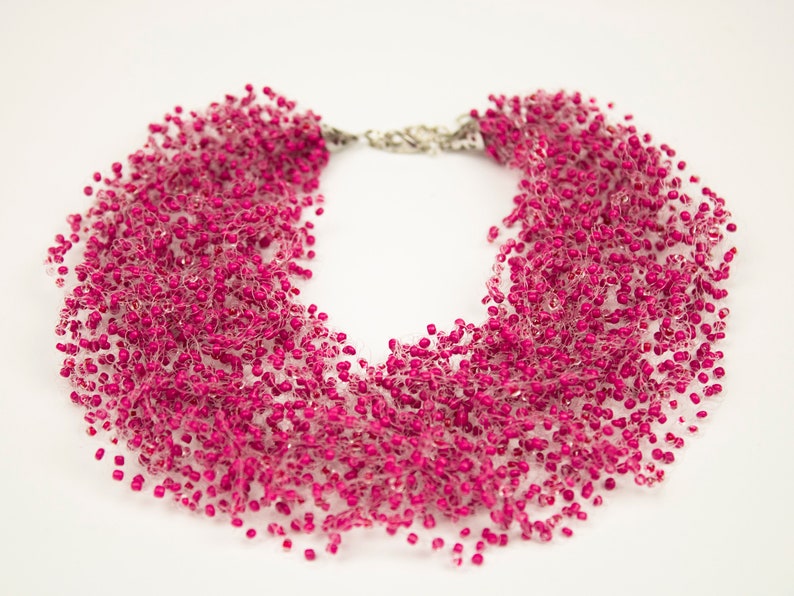 Gift for women beaded necklace bff necklace Magenta necklace fuchsia necklace hot pink necklace pink jewelry fuchsia jewelry bib necklace image 8