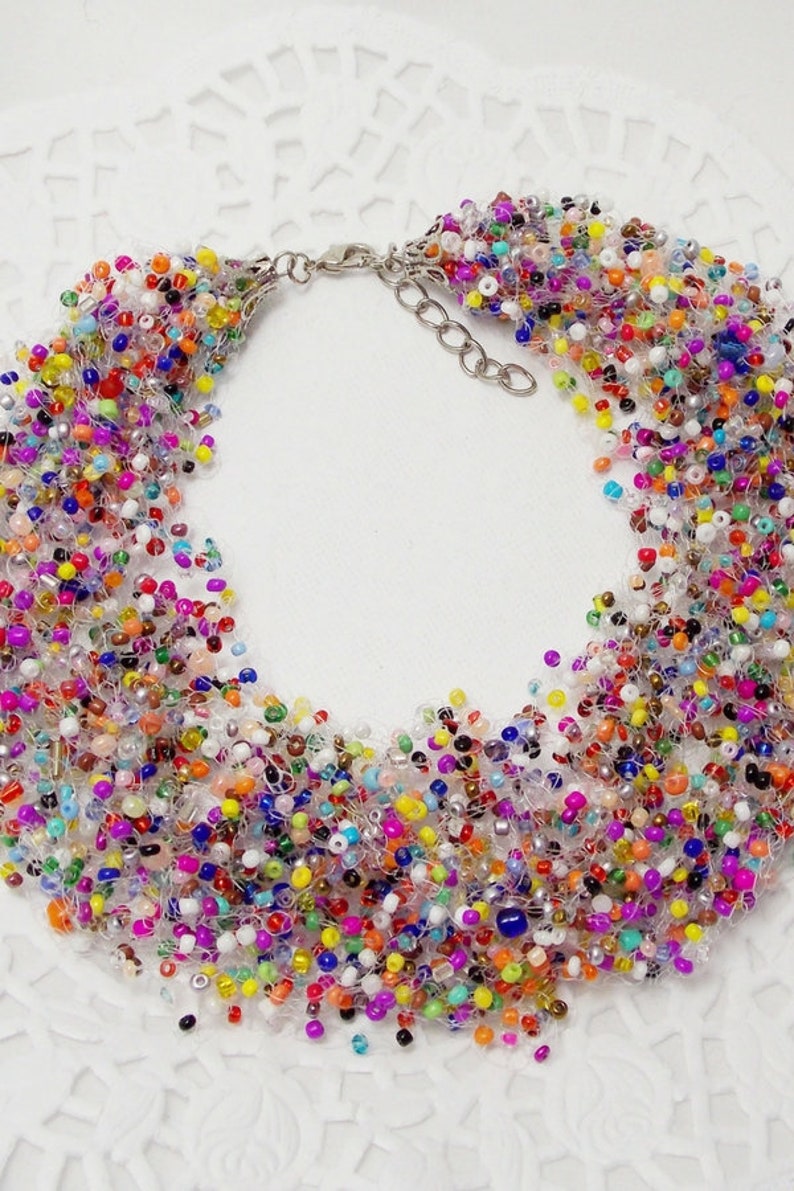 Girlfriend gift for best friend Beaded jewelry Statement necklace rainbow jewelry bib necklace spring jewelry summer jewelry funny jewelry image 5