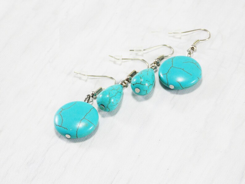 Round turquoise earrings for women turquoise jewelry casual gemstone earrings for every day earrings drop earrings for mom simple earrings image 3