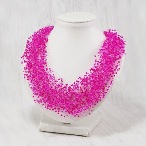 Neon pink necklace for women Magenta bridesmaid necklace Hot pink MultiStrand Necklace image 2