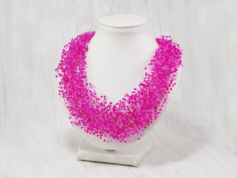 Neon pink necklace for women Magenta bridesmaid necklace Hot pink MultiStrand Necklace image 2