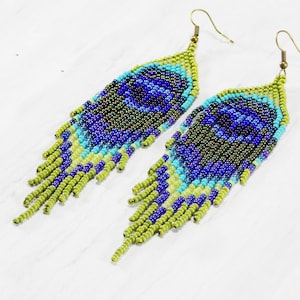 Peacock earrings peacock feather earrings bird earrings long hippie earrings exotic earrings iridescent earrings animal totem eye earrings image 8