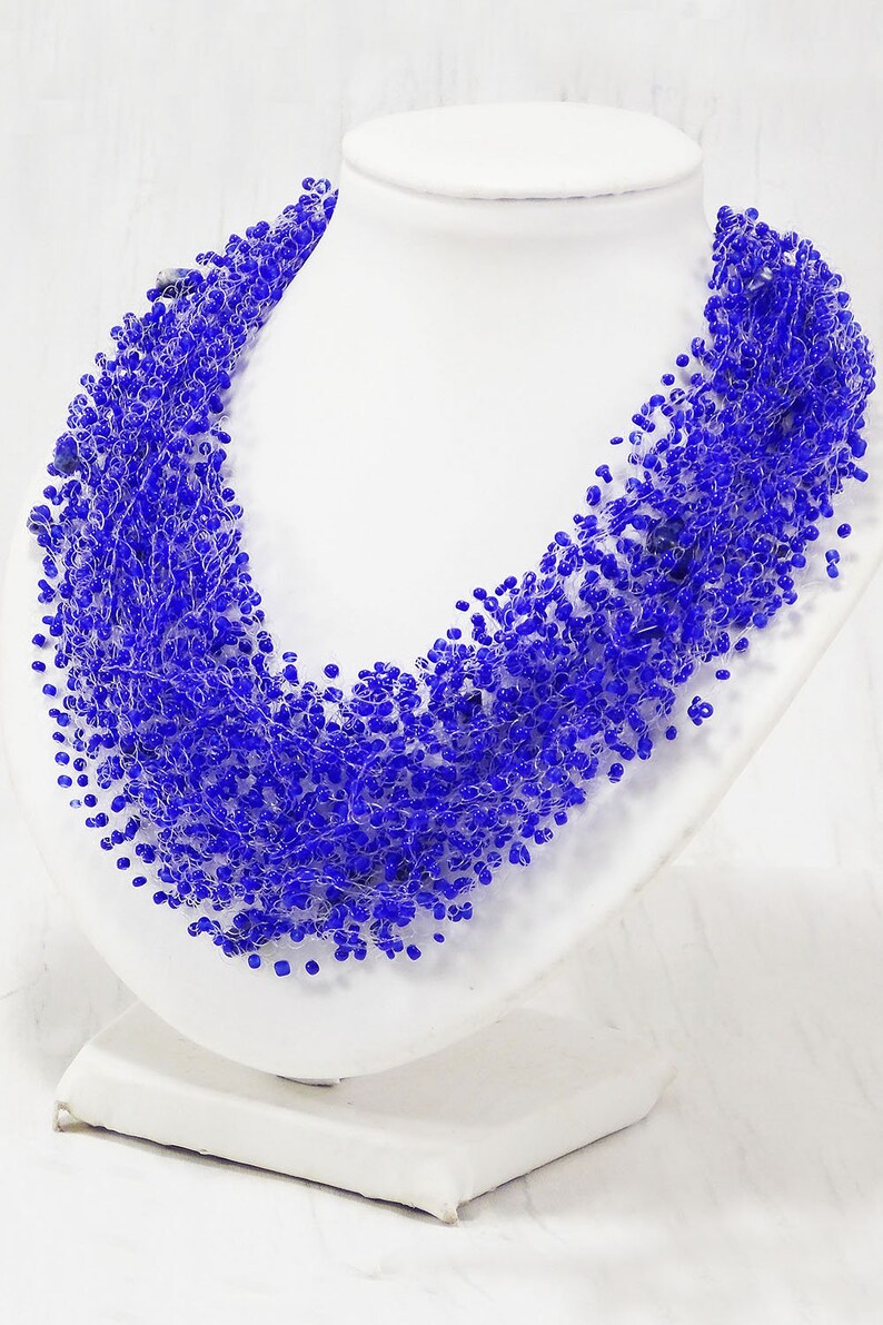 Lapis lazuli stone Royal blue bib necklace Cobalt blue necklace Scarf necklace Multistrand event necklace bridesmaids Gifts for god mother image 9