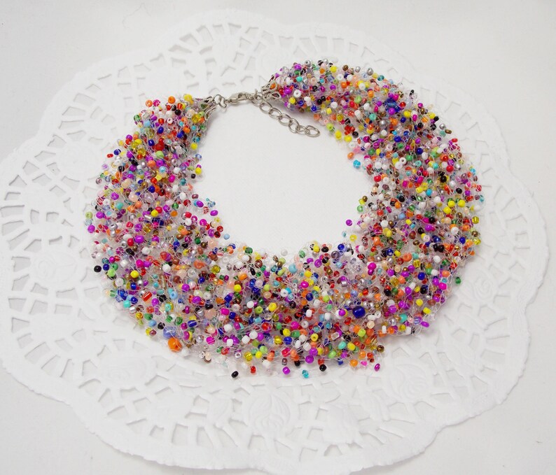 Girlfriend gift for best friend Beaded jewelry Statement necklace rainbow jewelry bib necklace spring jewelry summer jewelry funny jewelry image 2