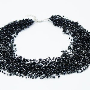 Black fluffy choker Evening wear Sexy black beaded choker Wiccan witch jewelry Timeless Classic shiny black necklace Illusion Elegant gift image 5