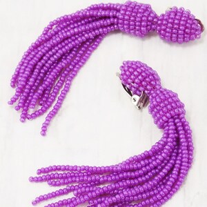 Pink tassel long magenta clip on for prom or evening Hot dark pink earrings Fuchsia bright statement Non Pierced dangle comfortable 5 inch image 9