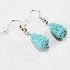 Round turquoise earrings for women turquoise jewelry casual gemstone earrings for every day earrings drop earrings for mom simple earrings image 9